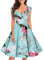 Bbonlinedress Robe Femme de Soirée Cocktail Vintage Femme Chic Courte pour Mariage Invité Gala Fête Témoin Anniversaire Col Carré Green Flower XS