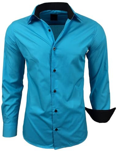 Subliminal Mode - Chemise Homme Bicolore uni Manches Longues Coupe Slim Business RN44,L,Turquoise