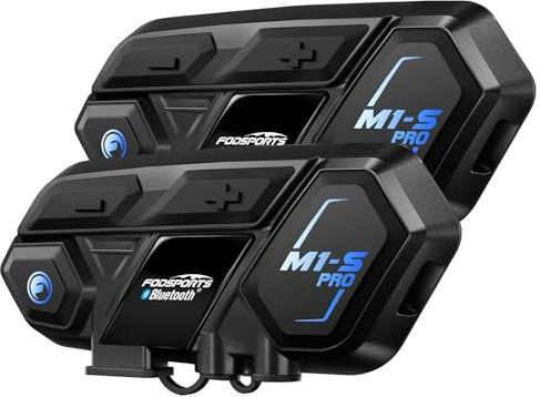 Fodsports M1-S Pro Motorrad Bluetooth Headset, Helm Intercom mit Geräuschunterdrückung, 900mAh, Motorradhelm Gegensprechanlage Kommunikationssystem mit 8 Teilnehmern, GPS, FM Radio, Wasserdichtes