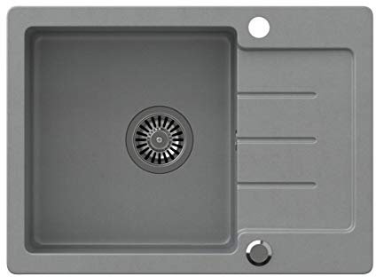 VBChome Fregadero de granito gris 60 x 44 cm para empotrar con sifón reversible moteado