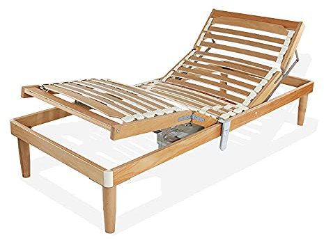 SomnusSana Rete Ortopedica in Legno di Faggio 120x190 per Piazza e Mezza 24 doghe Alzata Elettrica h37cm