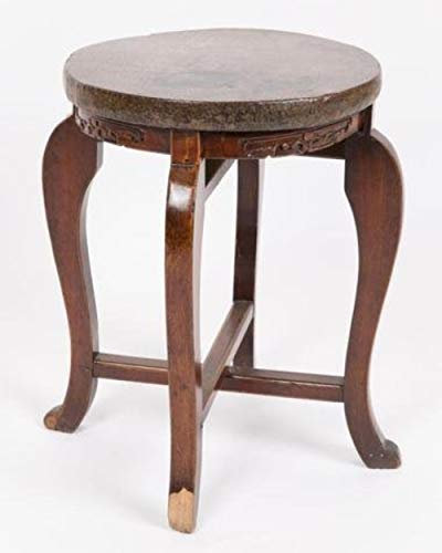 Fine Asianliving Tabouret Chinois Antique Rond avec Peau de Serpent Brun Foncé