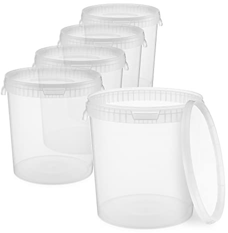 BenBow Cubo con Tapa 30l Transparente 5x30 litros Seguro para Alimentos, Estable, hermético, a Prueba de Fugas, Inodoro - contenedor de Almacenamiento de plástico, con Asas - vacío