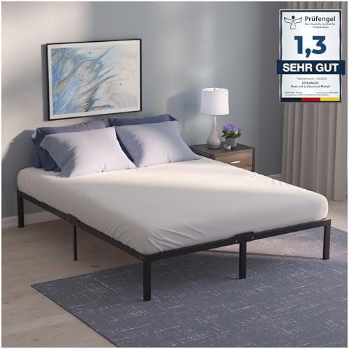 Dreamzie Bett 150x200 mit Lattenrost Metall 41cm Bed Robust, Leichte Montage, Umfangreicher Stauraum