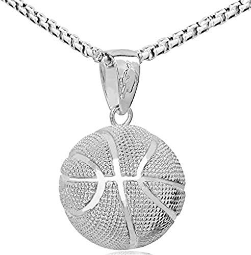 HMOOY Fashion Men Basketball Pendant Necklace Stainless Steel Chain Sport Men Basketball Lovers Fans Pendant Necklace Fitness Hip Hop Jewelry (Silver)