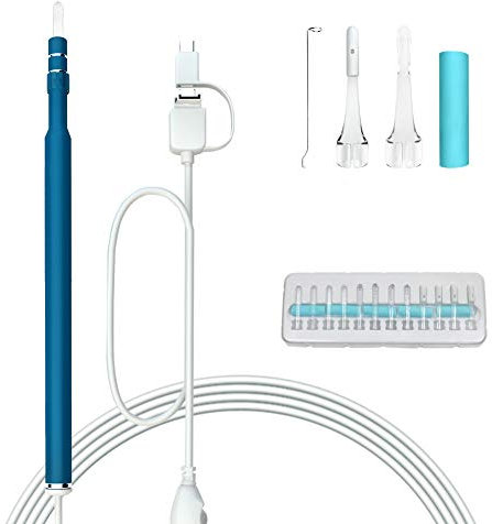 USB-Ohr-Endoskop, 3-in-1, digitales Otoskop, Inspektionskamera, Ohrenschmalz-Entfernung, HD, visuelles Ohrlöffel-Werkzeug mit verstellbaren 6 LED-Leuchten für Android und PC (Marineblau)