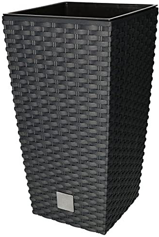 KOTARBAU® - Vaso da fiori in rattan quadrato con vaso interno, colore antracite, misura: 170 x 170 x 324 mm