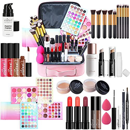 Professionelles Make-up Sets, MKNZOME 32St Schminke Starter Kit mit Schminktasche Tragbare Reise Makeup Paletten Kosmetik Lidschatten Lipgloss Geburtstags Weihnachten Geschenkset