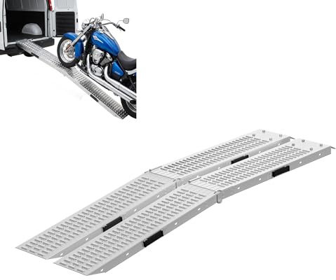 XMTECH Rampe de chargement pliable en acier galvanisé 400 kg/paire max - Rampes de chargement pour remorque, moto, caravane, voiture (2 pièces pliables-B) Argent