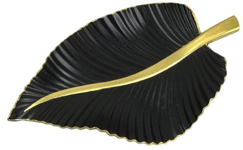Deko Schale aus Holz im Blattdesign (Nr. 4, Schwarz-Gold) Eleganter Dekoteller Holzteller Teller Obstteller Obstschale Dekoschale Tablett Servierteller Serviertablett, Natur Dekoration Wohnaccessoire
