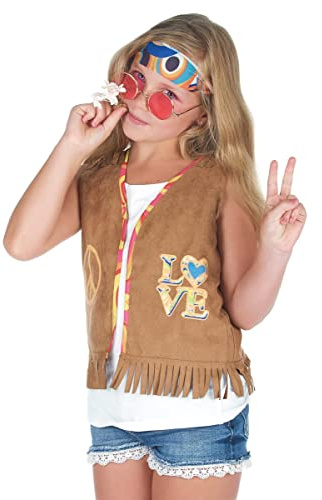 Vegaoo Hippie-Weste für Mädchen Faschingsaccessoire braun-bunt - 98/104 (3-4 Jahre)