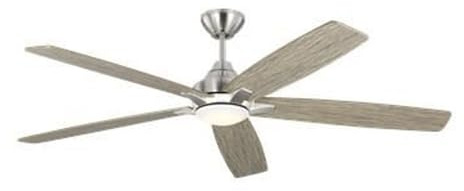 Monte Carlo 5LWDSM60BSLGD Lowden Smart 60 Damp Locations Ceiling Fan with LED Light Kit and Hand Remote, 5 Silver/Light Grey Weathered Oak Reversible Blades, Brushed Steel
