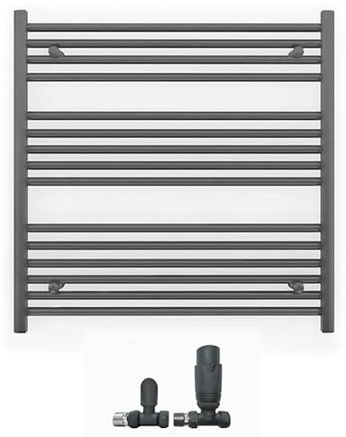 Myhomeware 800mm Wide Straight Anthracite Grey Heated Bathroom Towel Rail Radiator With Valves For Central Heating UK (With TRV Straight Valves, 800 x 800 mm (h))