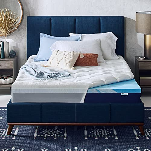 Sleep Innovations Kühlende Matratzenauflage aus Memory-Schaum, doppellagig, 10,2 cm, Doppelbettgröße, Kissenbezug