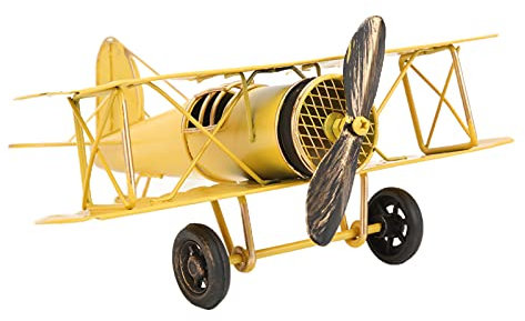 FIYO Vintage Flugzeugmodell, Flugzeug Airline Spielzeug Metall Doppeldecker Flugzeug Flugzeugmodelle Retro Flugzeug Flugzeugmodelle Desktop Dekoration für Kleinkinder Fliegen(Gelb)