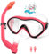 Sporzin Taucherbrille Kinder Schnorchelset - Schnorchel mit Trockenschnorchel Schnorchelmaske 180° Panoramablick HD und Antibeschlag Silikon Tauchermaske und Schwimmbrille mit Ohrstöpsel 4-12 Jahre