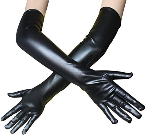 CAMDOM Womens Sexy Patent PU Leather Long Gloves Punk Latex Gloves