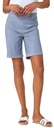 Roman Originals Stretch Shorts for Women UK Ladies Pull On Turned Hem Cut Off Bengaline Mom Boyfriend Boy Denim Casual Cropped Pants Capri Slim Fit Turn Up Summer Crops Mother - Light Grey - Size 22