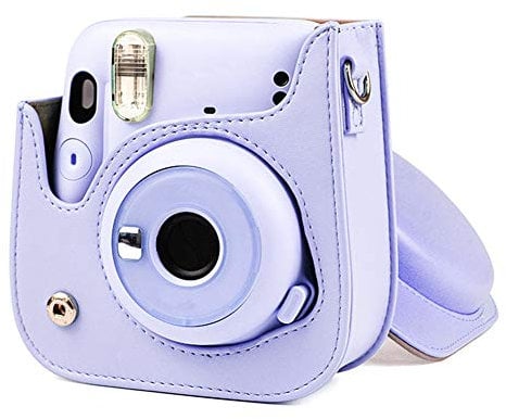 Zunate Camera Bag, PU Leather Protective Case with Shoulder Strap Candy Color for Polaroid Camera for Fujifilm Instax Mini 8/8+ / 9(Purple)