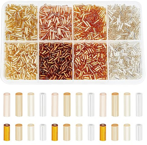 PandaHall 2120pcs 8 modèles Perles de tube de verre, Perles de rocaille métalliques 4mm 6mm Mini Tube Perles Perles artisanales Perle intercalaire pour boucles d'oreilles bracelets colliers, trou 1mm