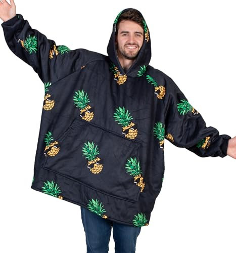 SNOOG Übergroße, tragbare Decke mit Kapuze für Damen und Herren, gemütliche Sherpa-Kapuzendecke, Sweatshirt mit Tasche, Shady Pineapple, Einheitsgröße