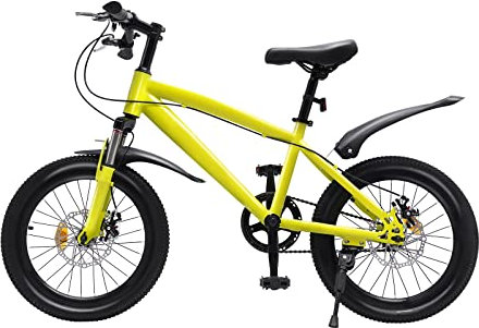 LUNICASHA 18 Zoll Kinderfahrrad Mountainbike 18 Fahrrad für Mädchen und Jungen Kinderrad MTB mit Licht&Pumpe Kinderfahrräder Geeignete 1.25-1.4m Kinder Gelb