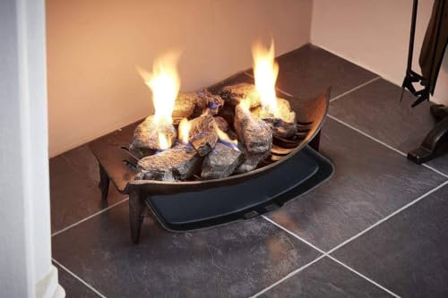 AuraHome® Premium Victorian Bowed Front Cast Iron Fire Grate with 4 Legs for air Flow I Log Coal Fireside Classic | Eco Friendly Fire Grate & Ashpan & Tool (18 Inch with Ash Pan & Tool)
