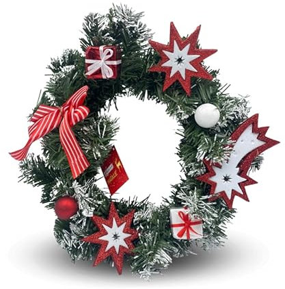 Virsus Corona di Natale Innevata con Decori ROSSI 4707, Dietroporta in PVC, Ghirlanda Decorazione Natalizia da Appendere per porte per Interno e Esterno (Diam. 30)