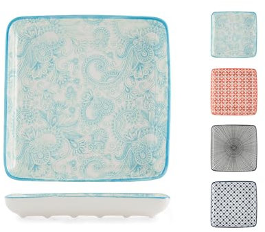 H&h set 6 piatti in porcellana quadro assortiti cm15,6