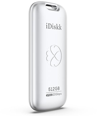 iDiskk Externes Solid-State-Laufwerk, 512 GB, bis zu 2000 MB/s, USB 3.2 Gen 2 x 2 USB-C SSD, leistungsstarke, tragbare SSD mit USB-C-Kabel, Taschengröße 2000 MB/s, USB-C-Stick, Foto-Speicherstick