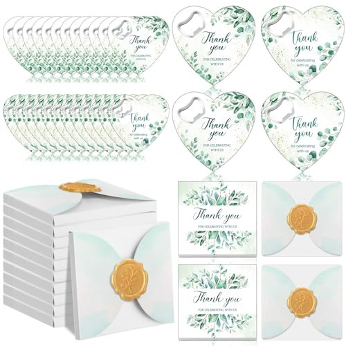 Pickmesh 50 Sets Flaschenöffner, Gastgeschenk für Gäste, Hochzeit, Babyparty, Dankeschön, herzförmiger magnetischer Flaschenöffner, Dankeschön-Geschenkbox mit Wachssiegel für Brautparty, Gastgeschenk,