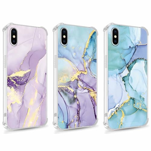 ZhuoFan 3 Stück Handyhülle für iPhone X/iPhone XS hülle 5,8, Aesthetic Muster Marmor Design Transparent mit KameraSchutz und BildschirmSchutz, PC+TPU Silikon Bumper Stoßfestes Schutzhülle, 11