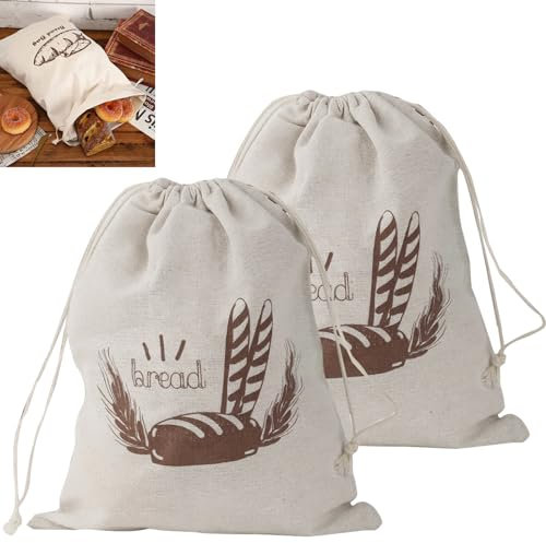 Brotbeutel aus Leinen, 2 Stück Brotsack, Brotsack Mit Kordelzug, mit Kordelzug 39 × 29,5cm Leinen Brotbeutel, Brotbeutel, Brotbeutel Aufbewahrung Frischhalten, für Brote und Backwaren Aller Art