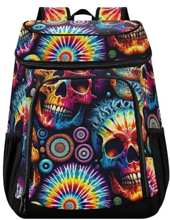 ODAWA Kühlrucksack Wasserdicht Strand Kühltasche Strohhut Mittagessen Rucksack Leichte Campingtaschen, Batik-Totenkopf
