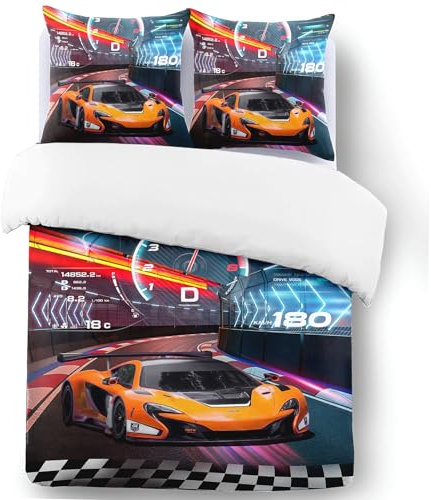 Yzehomijia Rennwagen Bettwäsche Set für Jungen 140x200 cm - Cooles Extremsport Design aus weicher Mikrofaser mit 2 Kopfkissen 65×65cm (P3×140