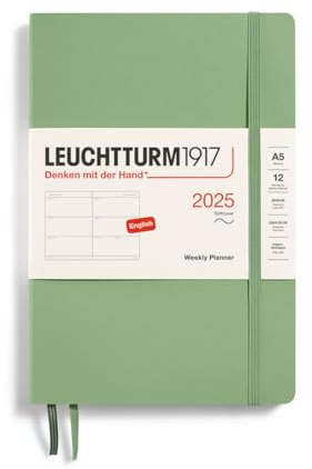 LEUCHTTURM1917 370788 Wochenkalender Medium (A5) 2025, Softcover, Salbei, Englisch