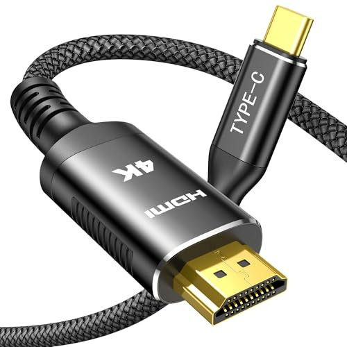 SNOWKIDS USB C to HDMI Cable 4K @ 60Hz [Thunderbolt 3/4 Compatible] USB Type C to HDMI 4K UHD Cable [Aluminium & Nylon] for iPhone 15 Pro Max Samsung S23 MacBook iPad Pro/Air, iMac 1m Schwarz
