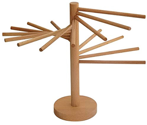 Kandishiex US - Stendipasta pieghevole in legno, con 16 aste di sospensione, per pasta fresca fatta in casa, facile da riporre e da montare, per cucina domestica