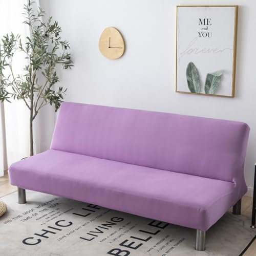 Hixingo Sofa Überzug Ohne Armlehnen, Anti-Rutsch Armloser Sofabezug Einfache Einfarbige Farbe Couch Überzug, Elastischer Sofabettbezug (2 Sitzer,Helles Lila)