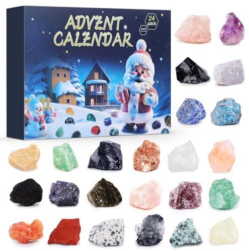Adventskalender 2025 Kristalle, SOARFLY 24 Tage Weihnachtskalender Countdown Natürlicher Edelstein Gesteine und Mineralien, Adventskalender Kinder Weihnacht Geschenk für Geologie Enthusiasten, (A)