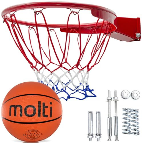 molti HangRing Diameter 45 cm Basketball Ring with Net Tilt Mechanism Set with Ball Basketball Hoop Basketball Net and Mounting Screws Basketball Game Team Sports Indoor and Outdoor