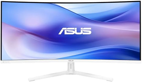 ASUS 34” Ultra-Wide Curved Eye Care Monitor (VU34WCIP-W) – WQHD (3440x1440), 1500R Curvature, Frameless, 100Hz, Nano-ion, SmoothMotion, Eye Care Plus, USB-C PD 65W, Speakers, 3 yr Warranty