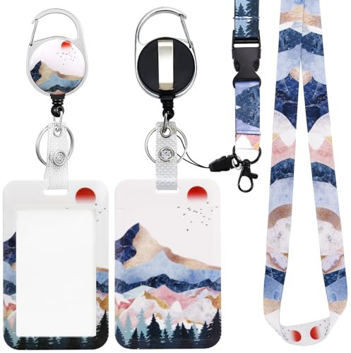 Ausweishülle mit Band, Id Badge Holder Breakaway Lanyard für, Einziehbare Badge Reel, Abnehmbare Namensschild Clips, Hals Lanyard Strap, Lehrer Büro Geschenke (Landschaftsmalerei)