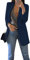 Yming Frauen Anzüge Mantel Blazer Frühling Einfarbig Vorne Offen Herbst Revers Jacke Navy Blau L