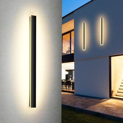 brightower Lange Villa Wandleuchte Schwarz, Außenwandleuchte Wasserdicht Ip65, Aluminium Acryl Außenlampe für Gärten, Terrassen, Schlafzimmer Wohnzimmer Innen, Warm light (130cm)