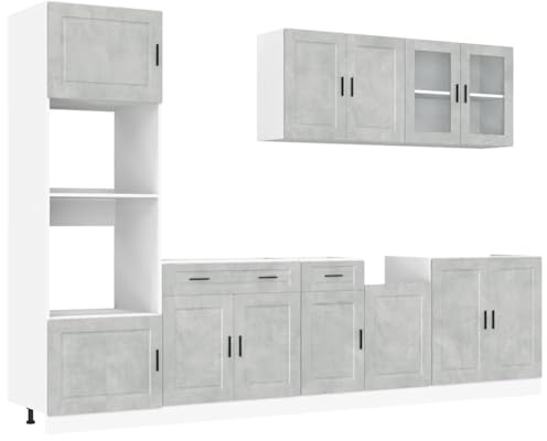 vidaXL 7-TLG. Küchenschrank-Set Kalmar Betongrau Holzwerkstoff, Küchenzeile Einbauküche, Schrank-Set, Unterschrank, Küchenschrank, Hängeschrank
