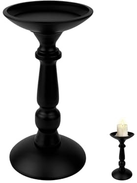 Andiker Candle Holder, Metal Candle Holder with 9 cm Diameter Tray for Pillar Candles, Practical Classic Black Candle Stand with Non-Slip Silent Foam Cushion for Home Decor Holiday Anniversary (Large)