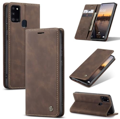 Cracedily Handyhülle für Samsung Galaxy A21s Hülle, Klapphülle Premium Lederhülle Klappbar Flip Case Tasche Magnet Kartenfach Standfunktion Klapphülle Schutzhülle für Galaxy A21S, Kaffee