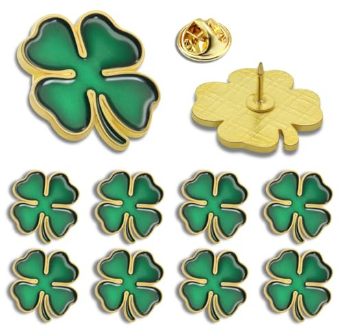10 Pieces St. Patrick's Day Badge Enamel Lapel Pin,Green Four leaf clover badges Pins For Ireland Irish Souvenir bulk Brooches Jewelry Gift