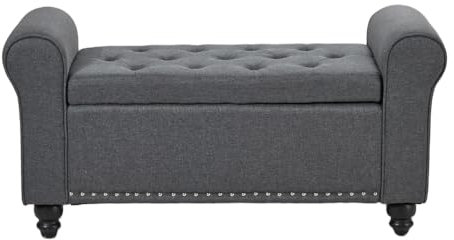 INMOZATA Linen Storage Bench Stool Upholstered End of Bed Bench Storage Ottoman Bench Modern Window Seat for Living Room Bedroom Hallway(Dark Grey)
